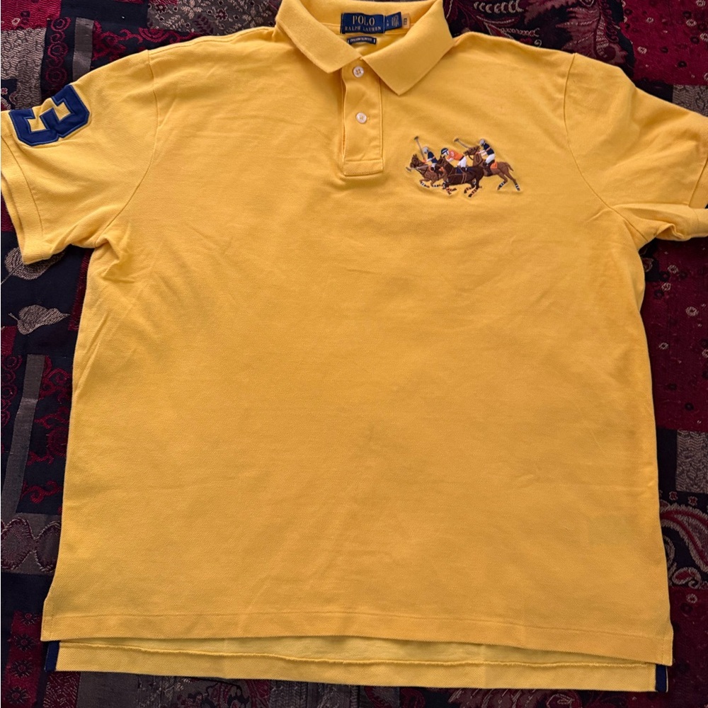 Polo Ralph Lauren Triple-Equestrian #3 Embroidered Bright Sport Yellow Polo